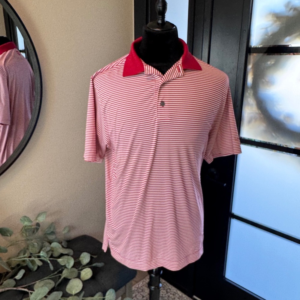 FootJoy Mens ProDry Golf Polo Shirt Red White Striped Riverwood Logo Size M